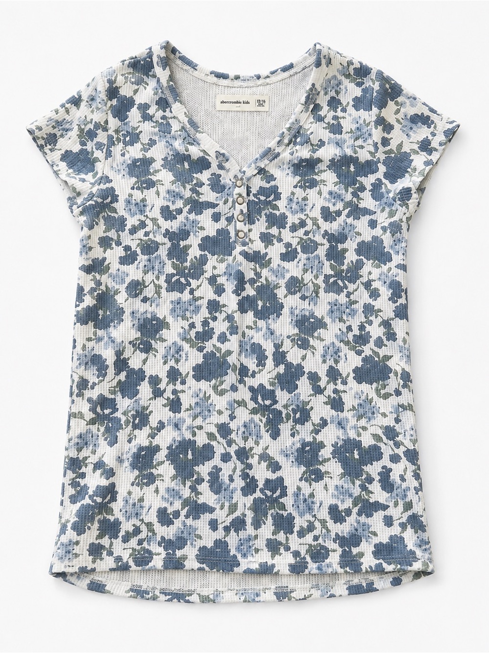 abercrombie kids blue and white floral henley top